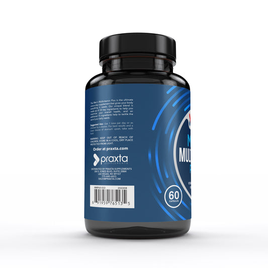 Once a Day Mens Multivitamin Plus+ by Praxta Supplements showing back label