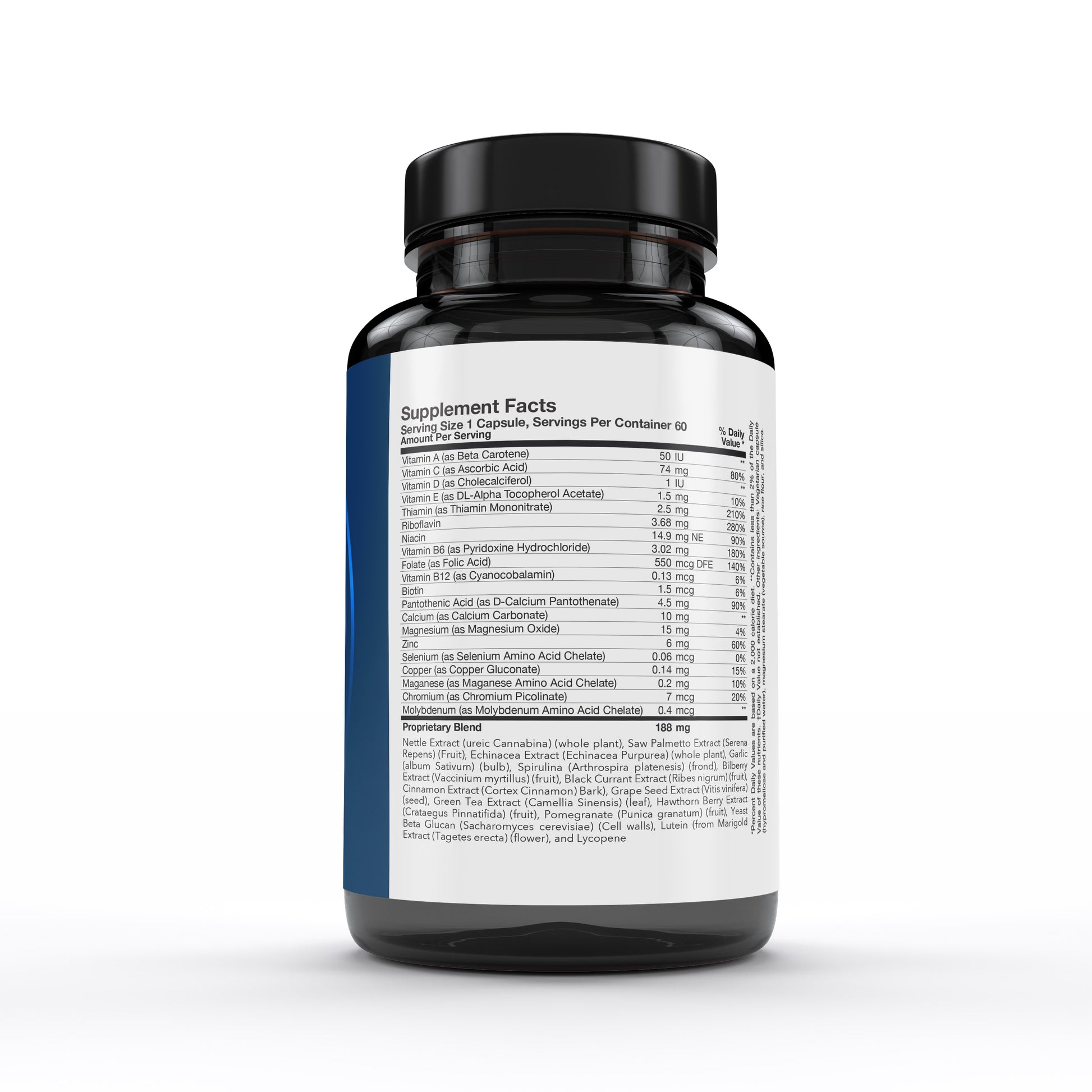 Once a Day Mens Multivitamin Plus+ by Praxta Supplements showing ingredents  