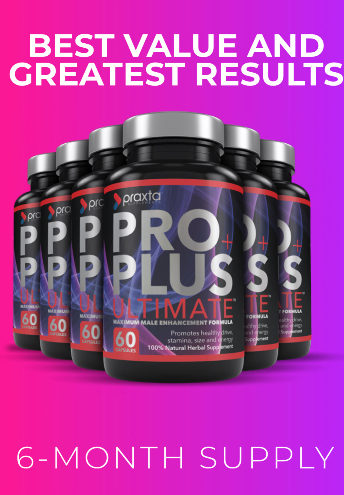 6 Month Supply of Pro Plus Ultimate Male Enhancement  by Praxta Supplements. Workout blend